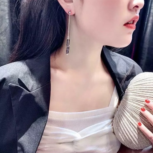 Shea Long Crystal Covered Tassel Earrings - Picture 5 of 5